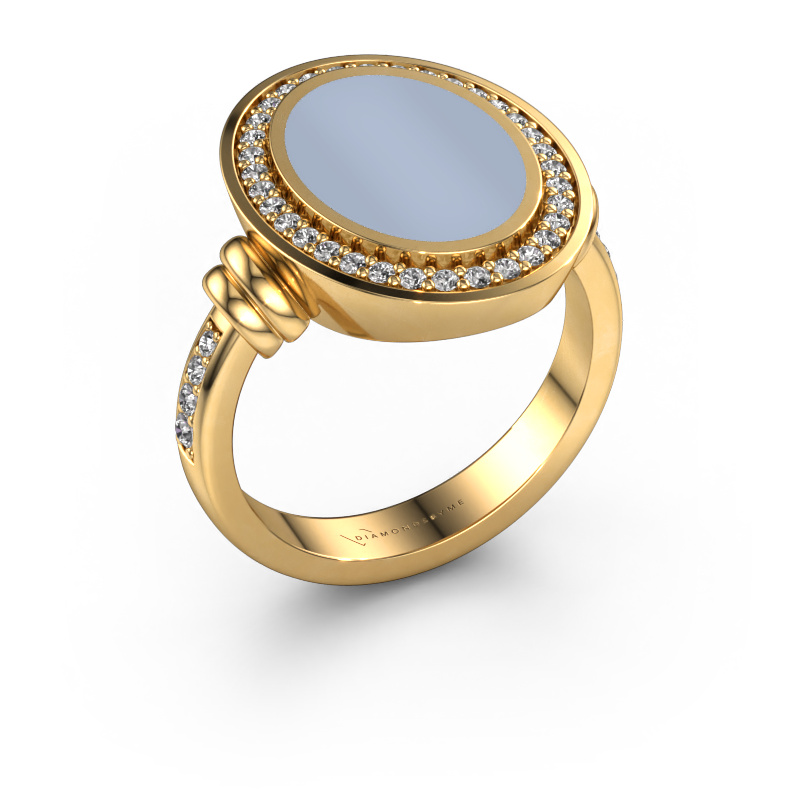 Image de Chevalière Cristina 585 or jaune Nicolo bleu clair 14x10 mm