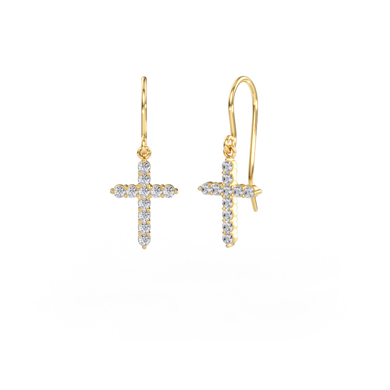 Image of Drop earrings Cross 585 gold Diamond 0.55 crt