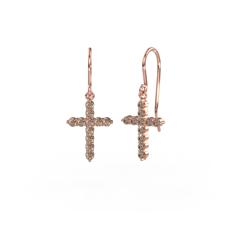 Bild von Ohrhänger Cross 585 Roségold Braun Diamant 0.660 crt