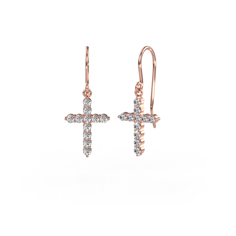 Image of Drop earrings Cross 585 rose gold Lab grown diamond 0.660 crt