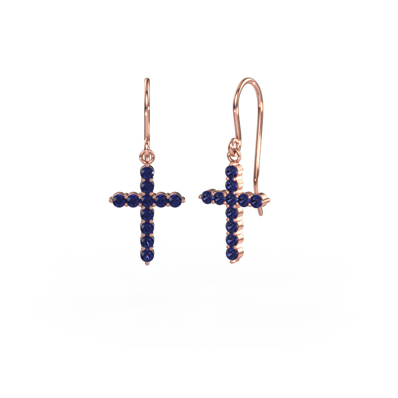 Image of Drop earrings Cross 585 rose gold Sapphire 2 mm