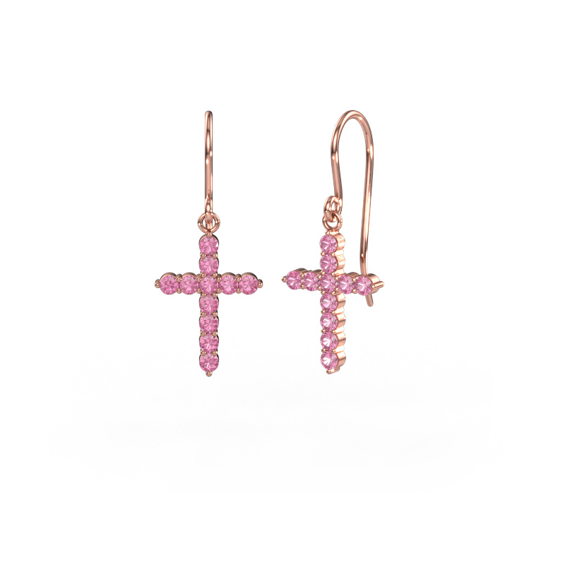 Bild von Ohrhänger Cross 585 Roségold Pink Saphir 2 mm
