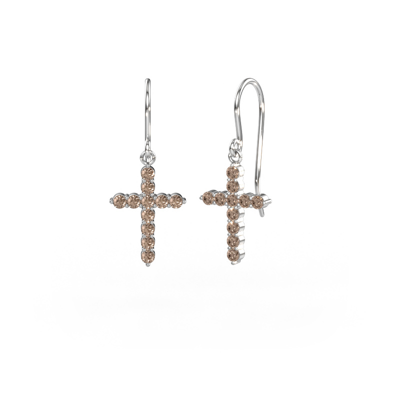 Bild von Ohrhänger Cross 585 Weißgold Braun Diamant 0.660 crt