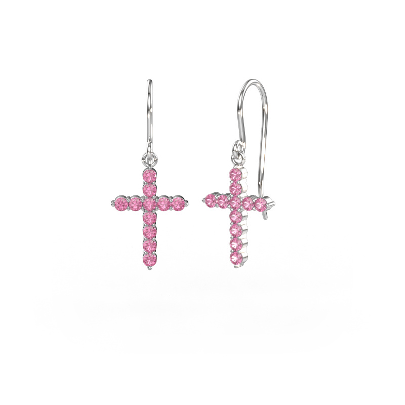 Image de Pendants d'oreilles Cross 585 or blanc Saphir rose 2 mm