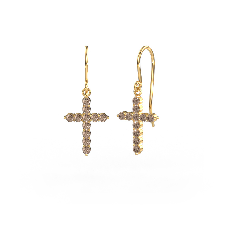 Image of Drop earrings Cross 585 gold Brown diamond 0.660 crt