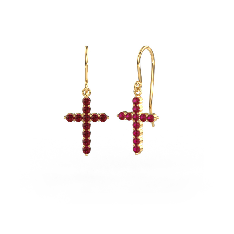 Image of Drop earrings Cross 585 gold Ruby 2 mm