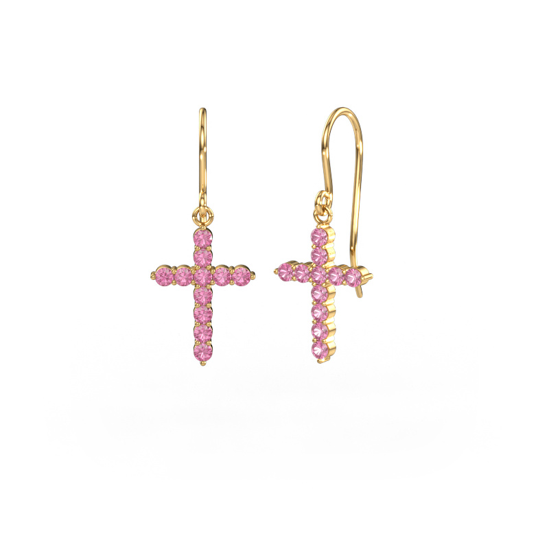 Image of Drop earrings Cross 585 gold Pink sapphire 2 mm