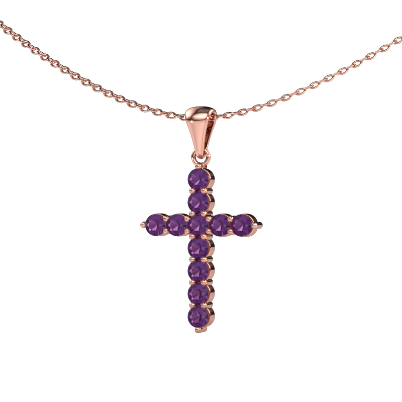 Bild von Anhänger Cross 585 Roségold Amethyst 2.5 mm