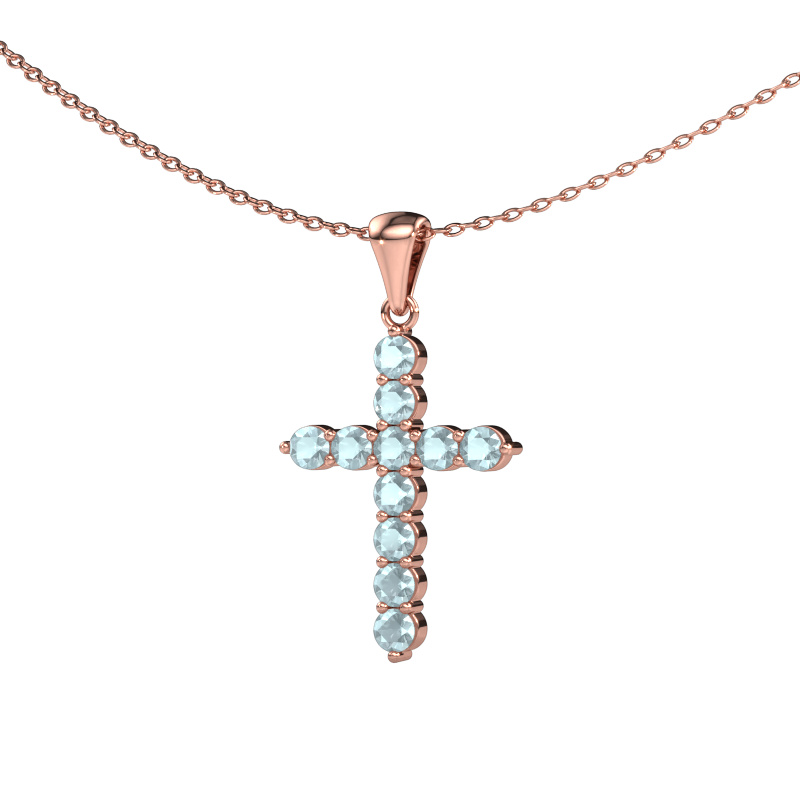 Bild von Anhänger Cross 585 Roségold Aquamarin 2.5 mm