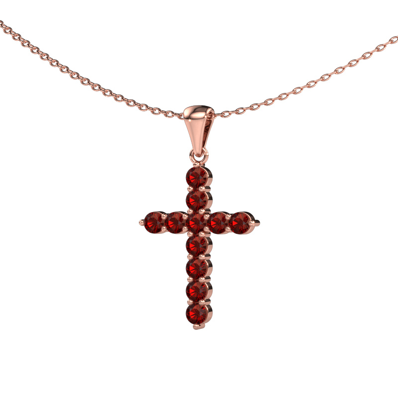 Image de Pendentif Cross 585 or rose Grenat 2.5 mm