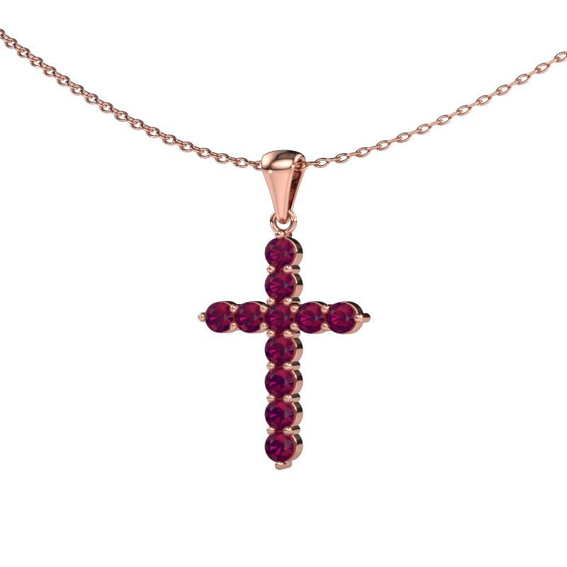 Image de Pendentif Cross 585 or rose Rhodolite 2.5 mm