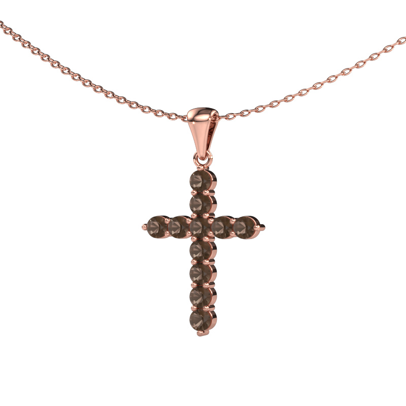 Bild von Anhänger Cross 585 Roségold Rauchquarz 2.5 mm