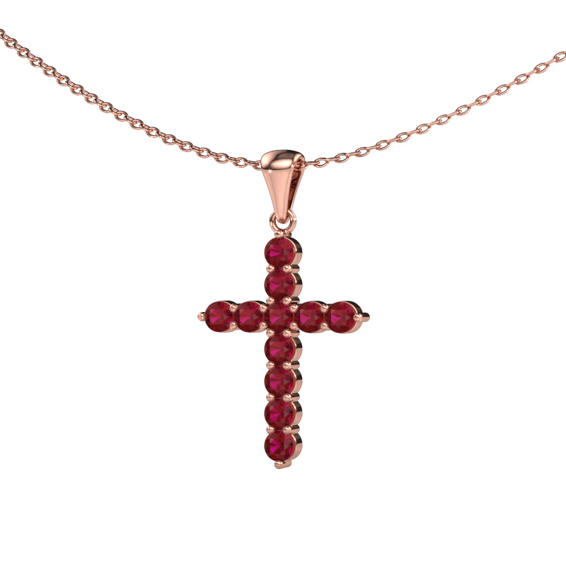 Image of Pendant Cross 585 rose gold Ruby 2.5 mm