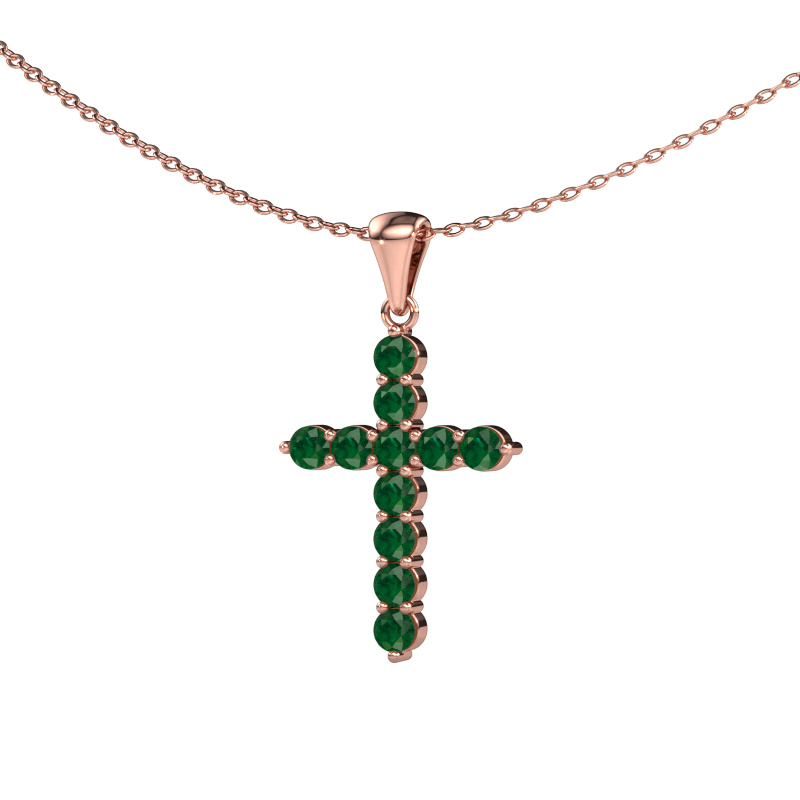 Bild von Anhänger Cross 585 Roségold Smaragd 2.5 mm