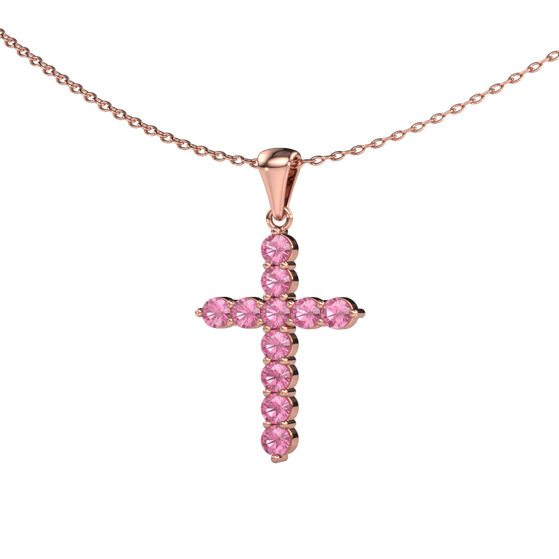 Image de Pendentif Cross 585 or rose Saphir rose 2.5 mm