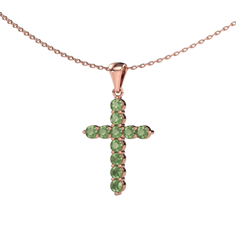 Image of Pendant Cross 585 rose gold Tourmaline green 2.5 mm