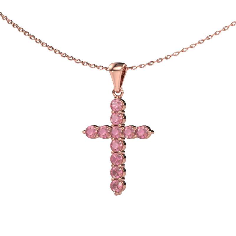 Afbeelding van Hanger Cross 585 rosé goud Toermalijn pink 2.5 mm