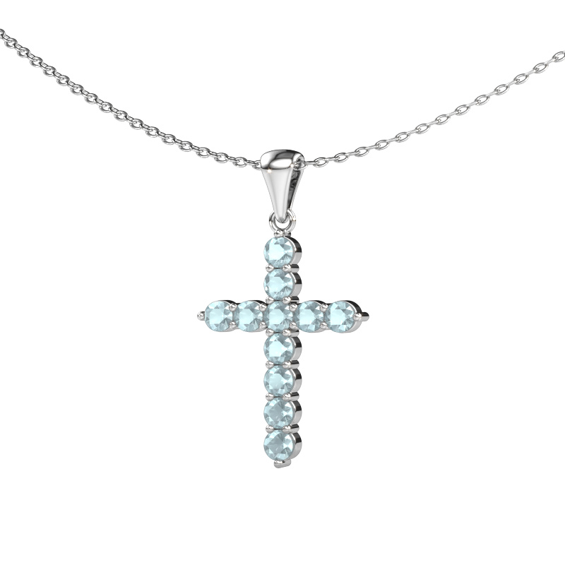 Bild von Anhänger Cross 950 Platin Aquamarin 2.5 mm