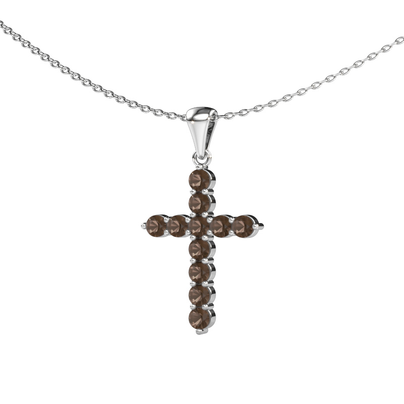Image de Pendentif Cross 585 or blanc Quartz fumé 2.5 mm
