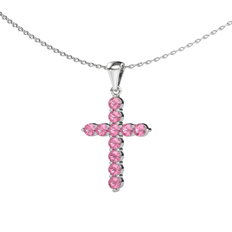 Image of Pendant Cross 950 platinum Pink sapphire 2.5 mm