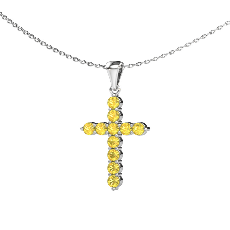 Bild von Anhänger Cross 950 Platin Gelb Saphir 2.5 mm