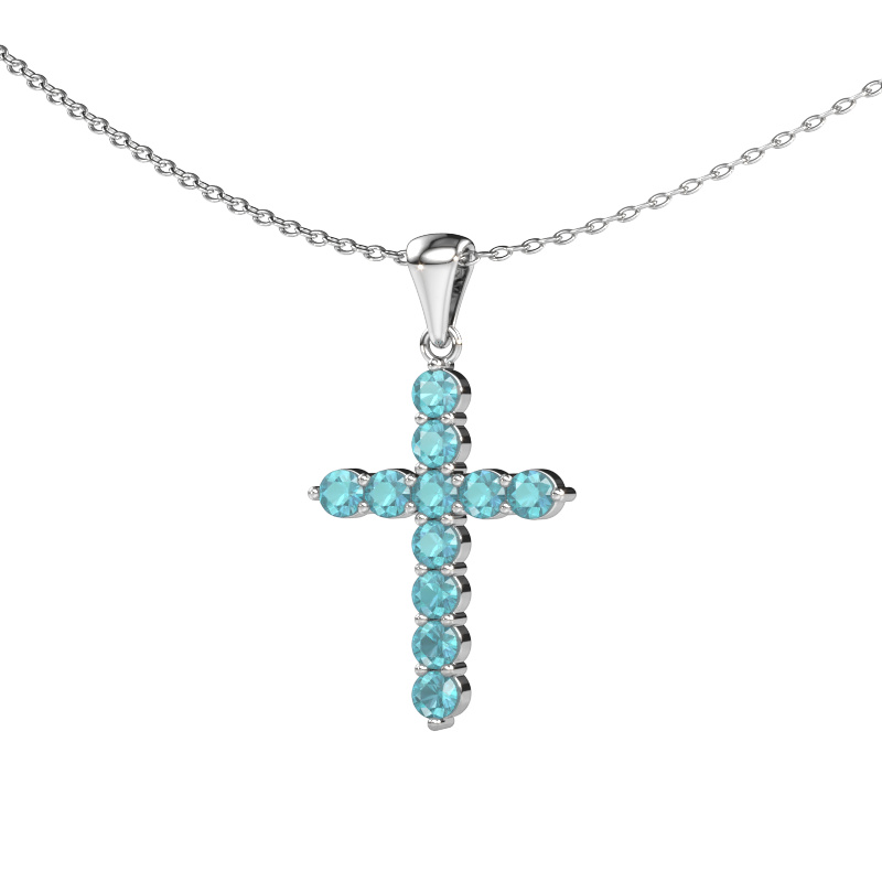Bild von Anhänger Cross 950 Platin Blau Topas 2.5 mm