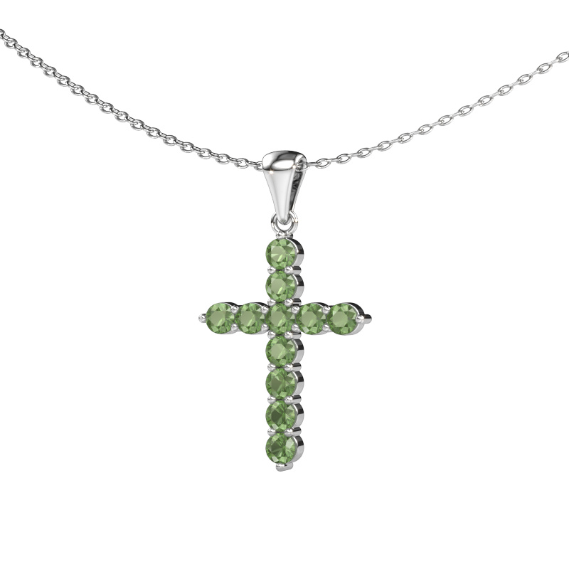 Image de Pendentif Cross 585 or blanc Vert tourmaline 2.5 mm