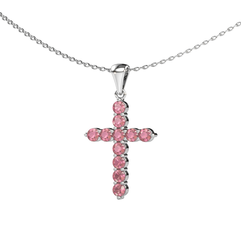 Bild von Anhänger Cross 585 Weißgold Turmalin rosa 2.5 mm