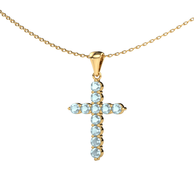 Bild von Anhänger Cross 585 Gold Aquamarin 2.5 mm
