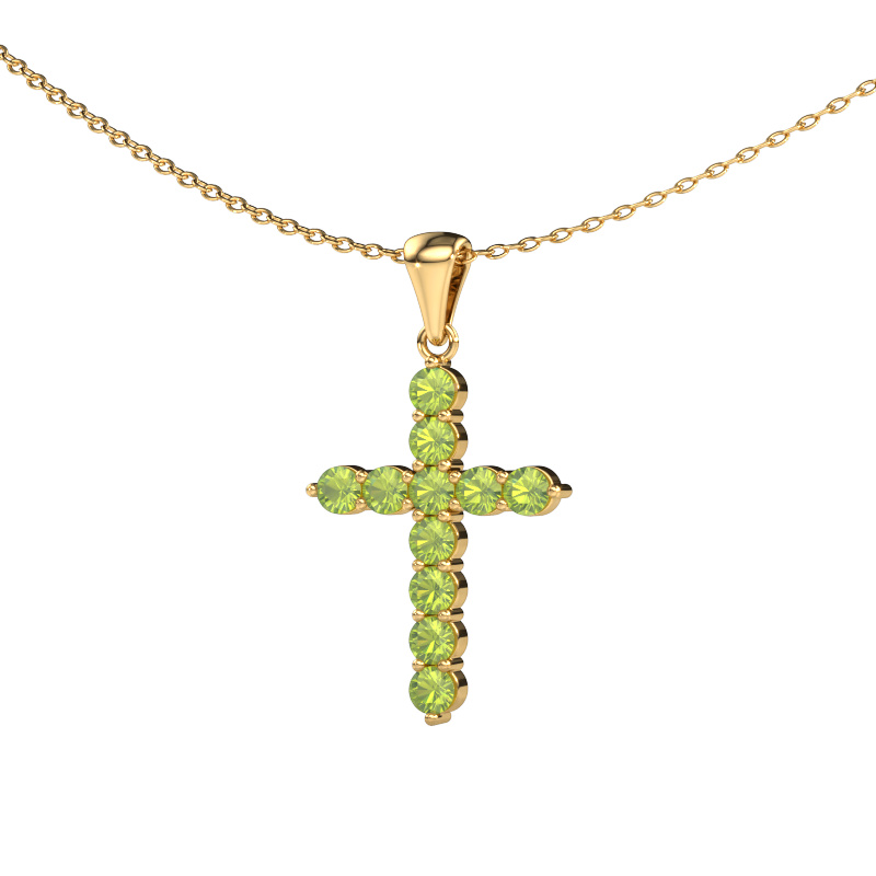 Image of Pendant Cross 585 gold Peridot 2.5 mm
