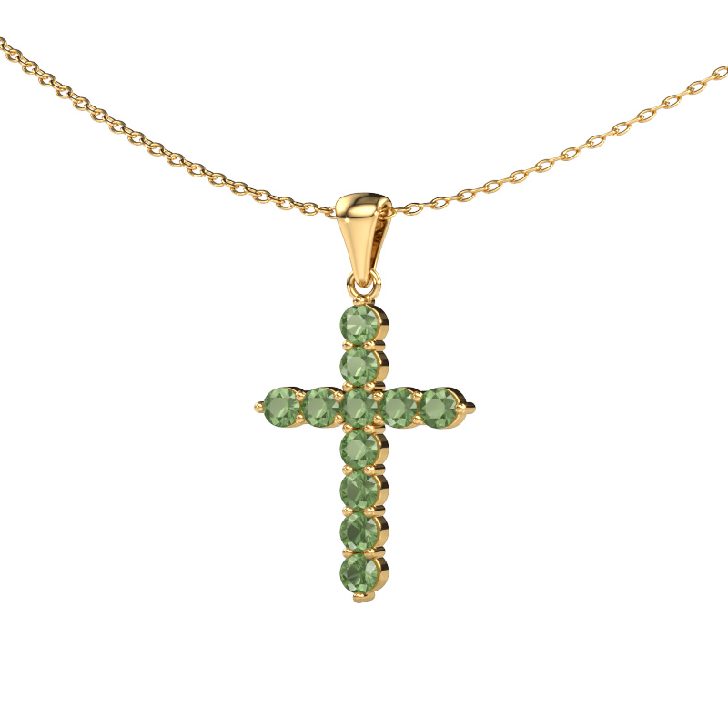 Image of Pendant Cross 585 gold Tourmaline green 2.5 mm