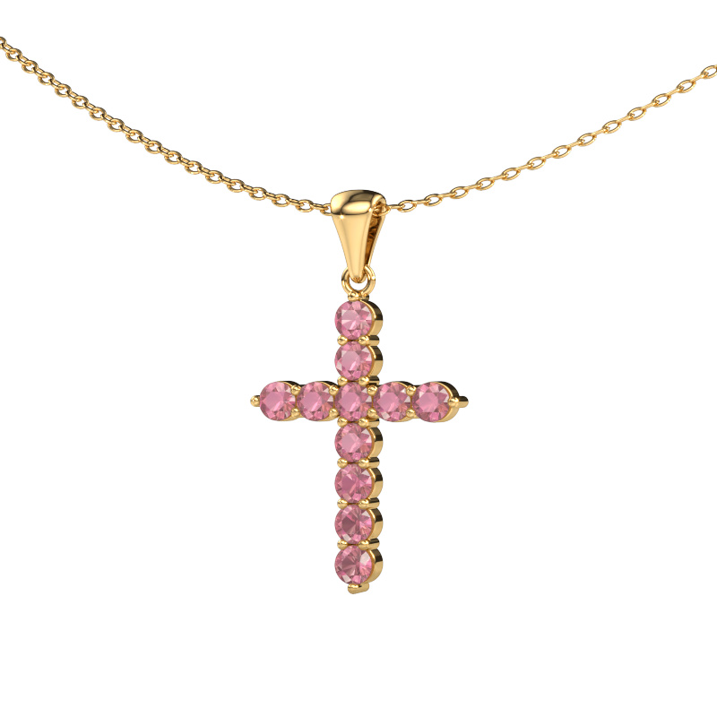 Image de Pendentif Cross 585 or jaune Rose tourmaline 2.5 mm