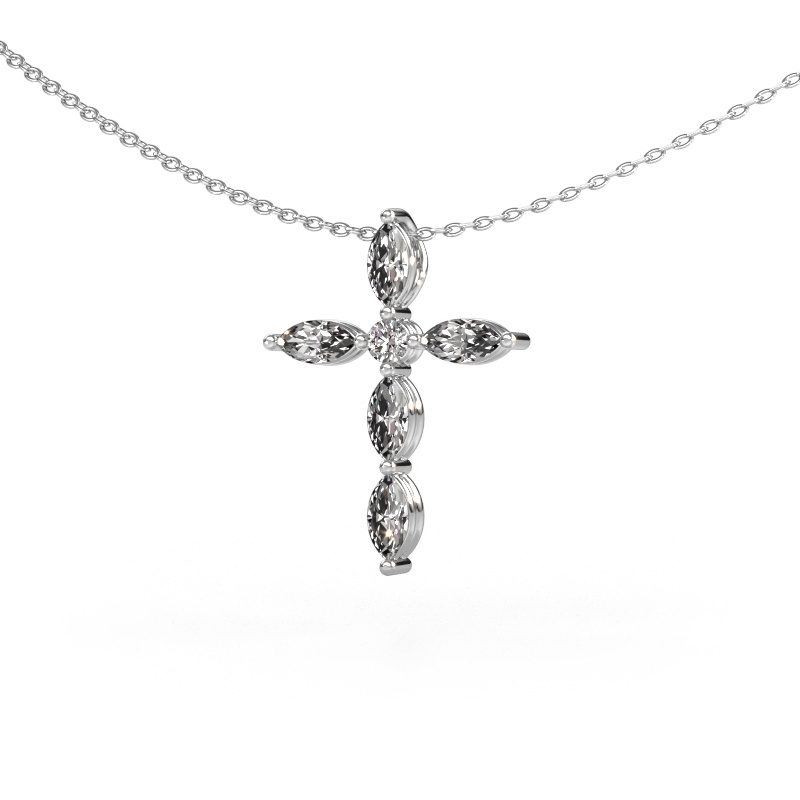 Image de Pendentif Cross 2 585 or blanc Diamant synthétique 0.76 crt