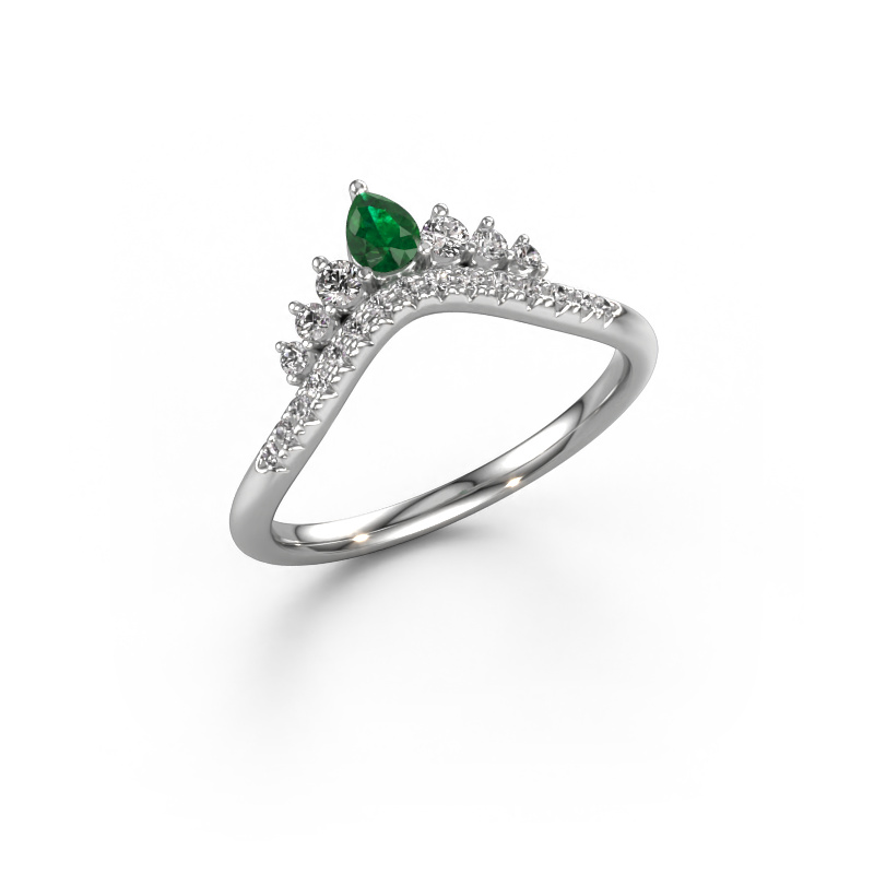 Image of Stackable ring Crown A 585 white gold Emerald 4x3 mm