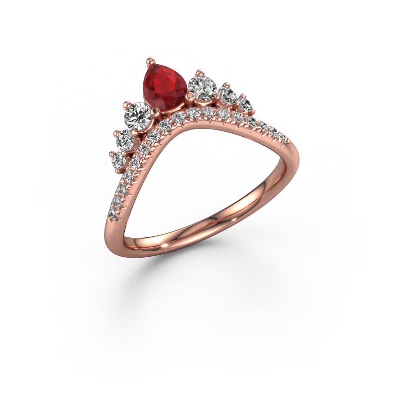 Image of Stackable ring Crown B 585 rose gold Ruby 5x4 mm