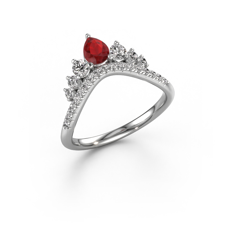 Image of Stackable ring Crown B 585 white gold Ruby 5x4 mm
