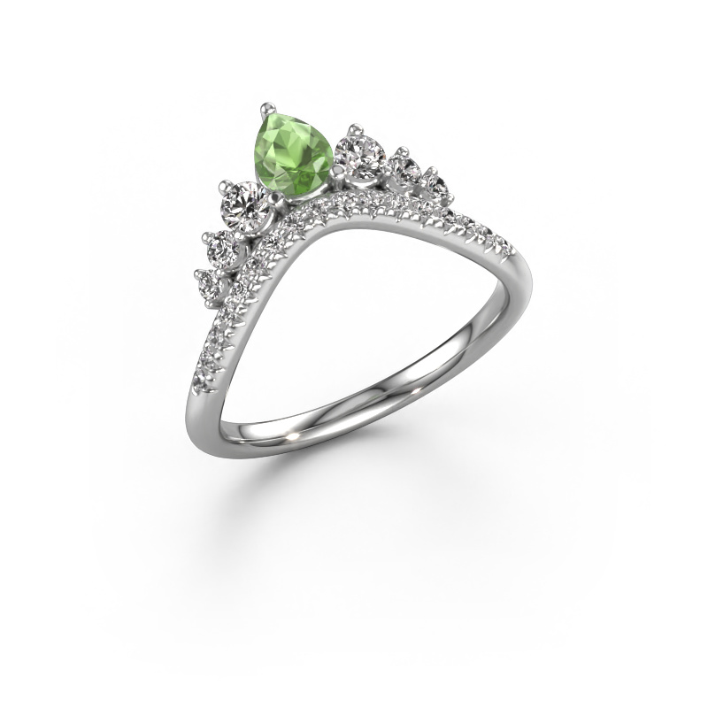 Image of Stackable ring Crown B 585 white gold Tourmaline green 5x4 mm