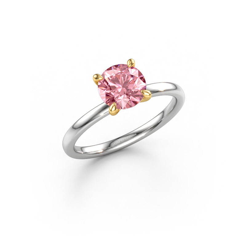 Afbeelding van Verlovingsring Crystal RND 1 585 witgoud Roze lab grown diamant 6.8 mm