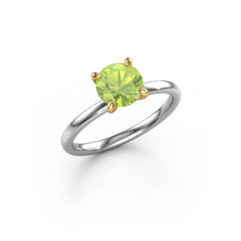 Image of Engagement ring Crystal RND 1 585 white gold Peridot 6.8 mm