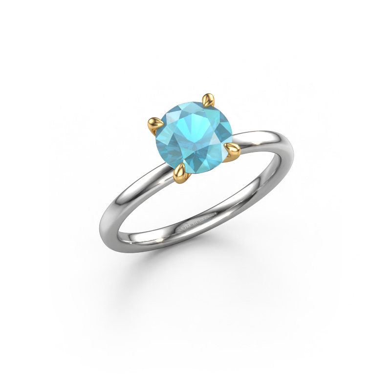 Image of Engagement ring Crystal RND 1 585 white gold Blue topaz 6.8 mm