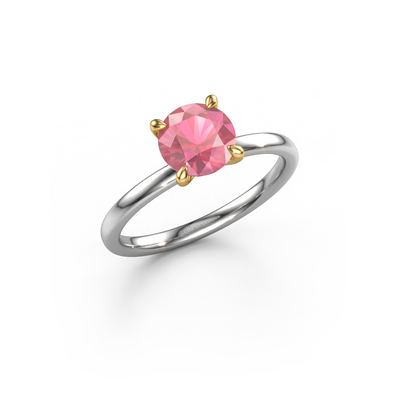 Image of Engagement ring Crystal RND 1 585 white gold Tourmaline pink 6.8 mm