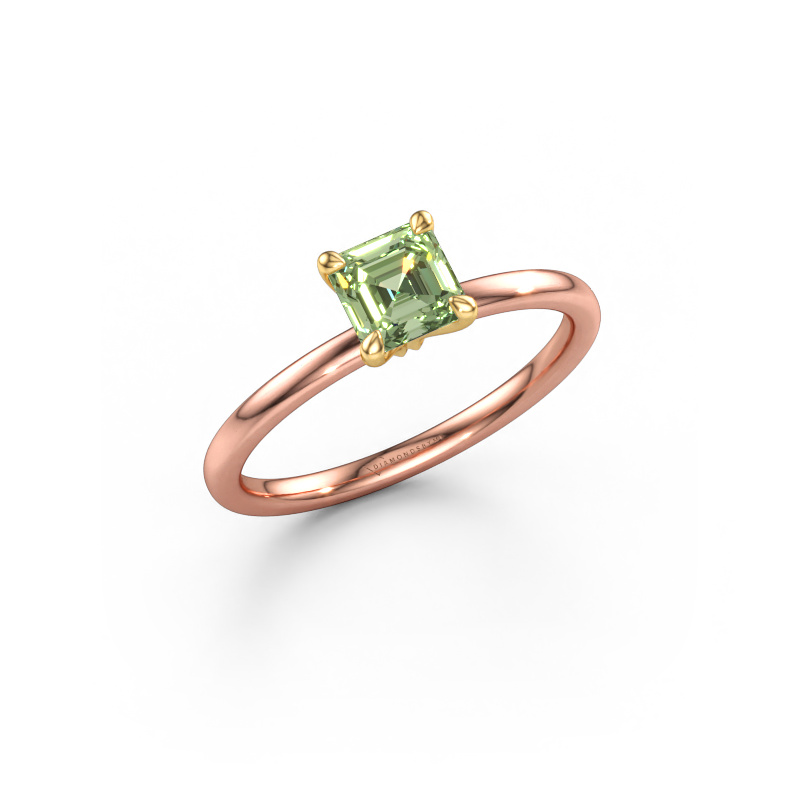 Afbeelding van Verlovingsring Crystal ASSC 1 585 rosé goud Groene lab grown diamant 5 mm