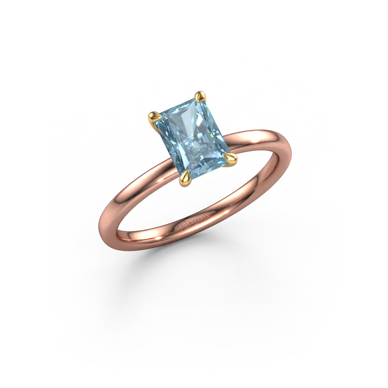 Image de Bague de fiançailles Crystal RAD 1 585 or rose Diamant synthétique bleu 7x5 mm