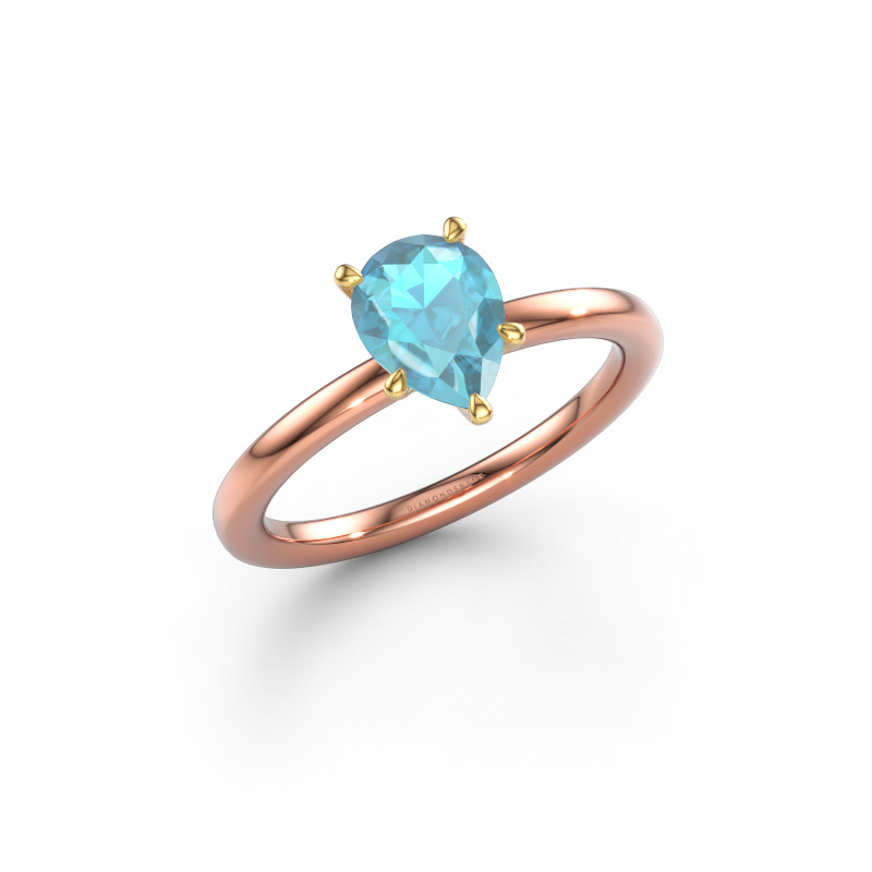 Image of Engagement ring Crystal PER 1 585 rose gold Blue topaz 8x6 mm