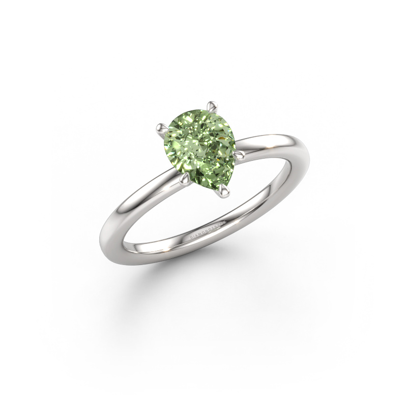 Immagine di Anello di fidanzamento Crystal PER 1 585 oro bianco Diamante lab grown verde 8x6 mm