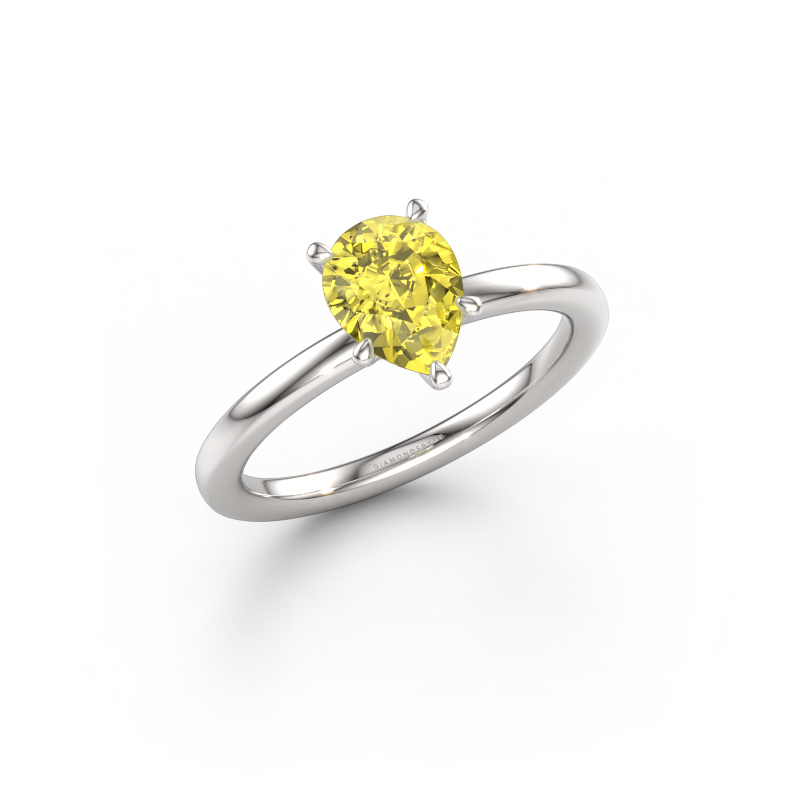 Immagine di Anello di fidanzamento Crystal PER 1 585 oro bianco Diamante lab grown giallo 8x6 mm