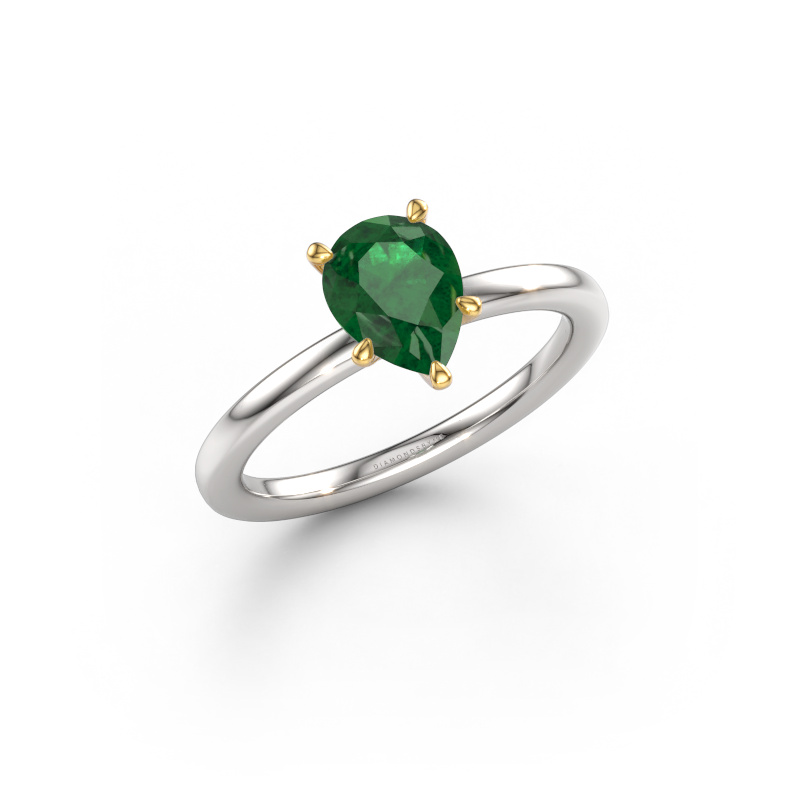 Image of Engagement ring Crystal PER 1 585 white gold Emerald 8x6 mm