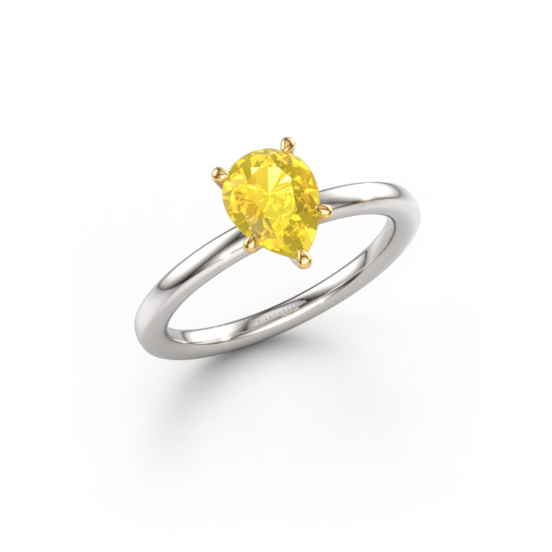 Bild von Verlobungsring Crystal PER 1 585 Weißgold Gelb Saphir 8x6 mm