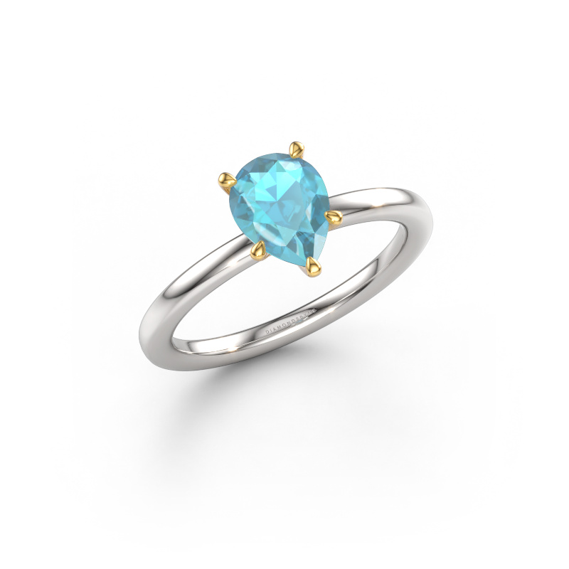 Image of Engagement ring Crystal PER 1 585 white gold Blue topaz 8x6 mm