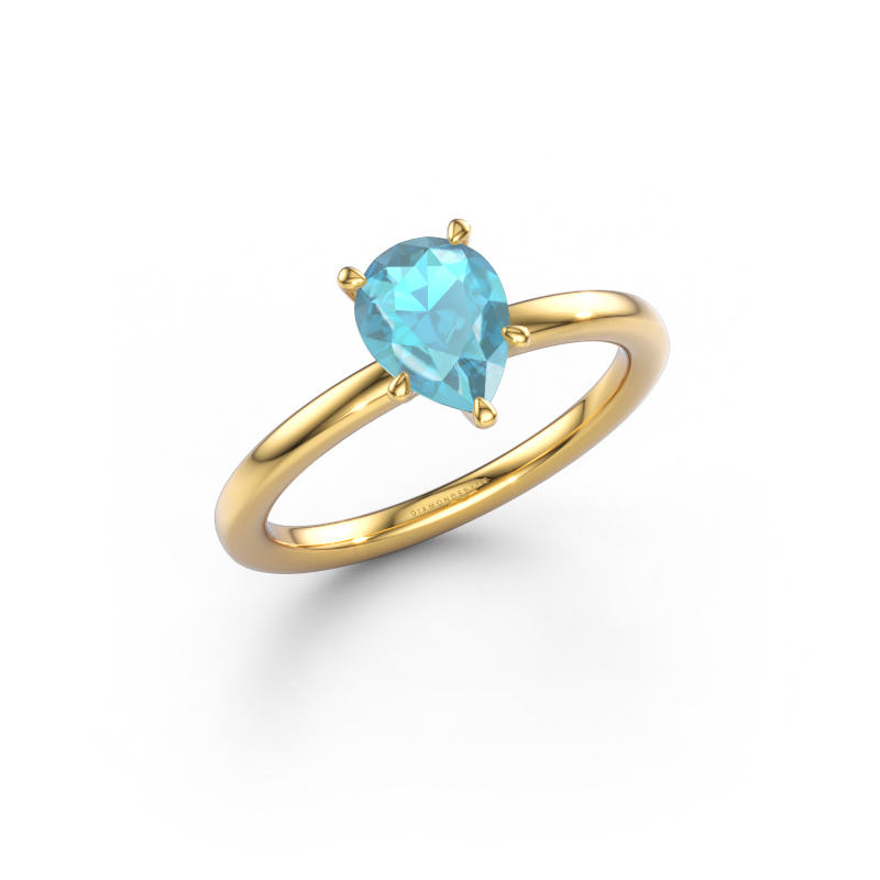 Image of Engagement ring Crystal PER 1 585 gold Blue topaz 8x6 mm